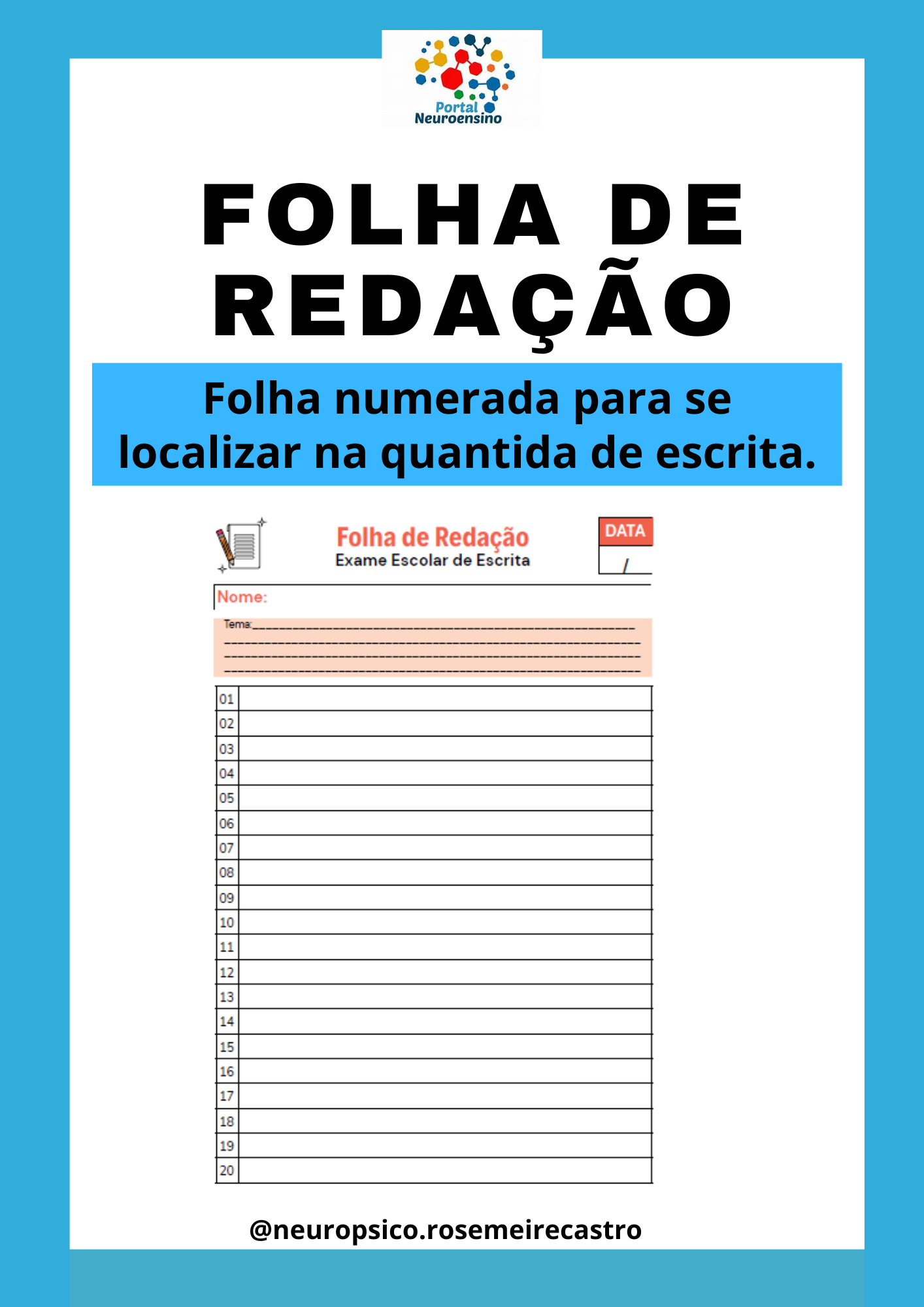 Folha de redação - Exame escolar de escrita
